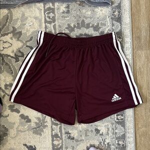 Adidas Burgundy Sports Shorts with White Stripes